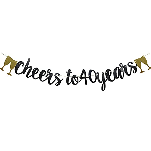 Cheers To 40 Years Banner,Pre-Strung, Black Paper Glitter Party Decorations For 40TH Wedding Anniversary 40 Years Old 40TH Birthday Party Supplies Letters Black ZHAOFEIHN