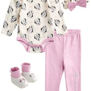 Disney Baby Newborn Girls' Layette Set - Bodysuit, Pants, Booties, Hat: Minnie Mouse, Winnie the Pooh, Bambi (0-9M), Size 6-9 Months, Minnie Mouse