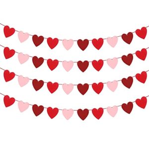 Felt Heart Garland for Valentines Day Decor - Pack of 40, Valentines Day Banner Decor, 4 Pcs Valentine’s Day Garland, Heart Garland for Anniversary Wedding Party Home Office Wall Decorations