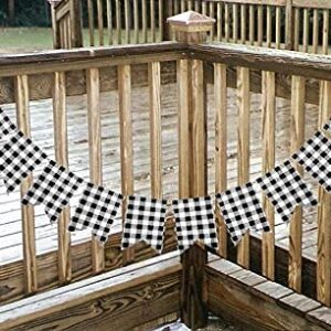 Buffalo Checkered Plaid Banner Cotton Black and White Gingham Bunting Garland for Mantel Fireplace Decorations (4 Pack)