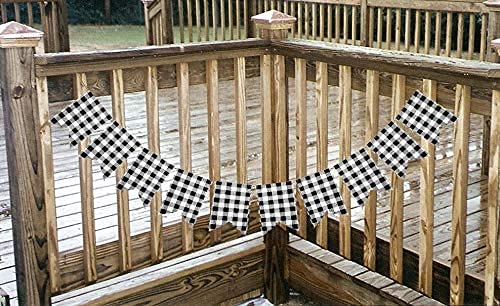 Buffalo Checkered Plaid Banner Cotton Black and White Gingham Bunting Garland for Mantel Fireplace Decorations (4 Pack)