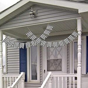 Buffalo Checkered Plaid Banner Cotton Black and White Gingham Bunting Garland for Mantel Fireplace Decorations (4 Pack)