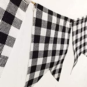 Buffalo Checkered Plaid Banner Cotton Black and White Gingham Bunting Garland for Mantel Fireplace Decorations (4 Pack)