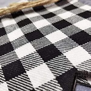 Buffalo Checkered Plaid Banner Cotton Black and White Gingham Bunting Garland for Mantel Fireplace Decorations (4 Pack)