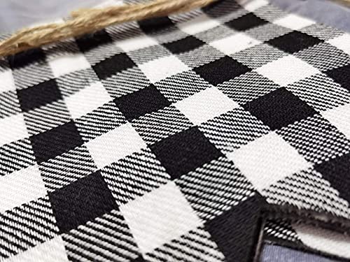 Buffalo Checkered Plaid Banner Cotton Black and White Gingham Bunting Garland for Mantel Fireplace Decorations (4 Pack)