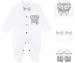 lilax baby boy jewels crown layette 4 piece gift set 3-6 months gray