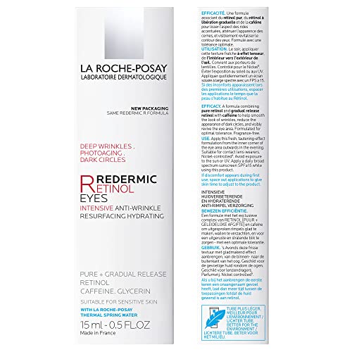 La Roche-Posay Redermic R Eyes Retinol Eye Cream, Anti-Aging Eye Cream to Reduce Wrinkles and Dark Circles With Pure Retinol and Caffeine, 0.5 Fl Oz (Pack of 1)
