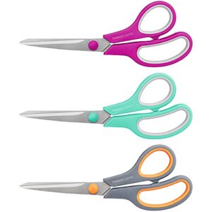 scissors 8″ multipurpose scissors titanium coated sturdy sharp scissors right/left handed comfort-grip handles for office home school sewing fabric craft supplies 3 pack