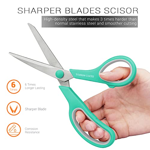 Scissors 8" Multipurpose Scissors Titanium Coated Sturdy Sharp Scissors Right/Left Handed Comfort-Grip Handles for Office Home School Sewing Fabric Craft Supplies 3 Pack