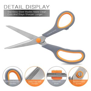 Scissors 8" Multipurpose Scissors Titanium Coated Sturdy Sharp Scissors Right/Left Handed Comfort-Grip Handles for Office Home School Sewing Fabric Craft Supplies 3 Pack