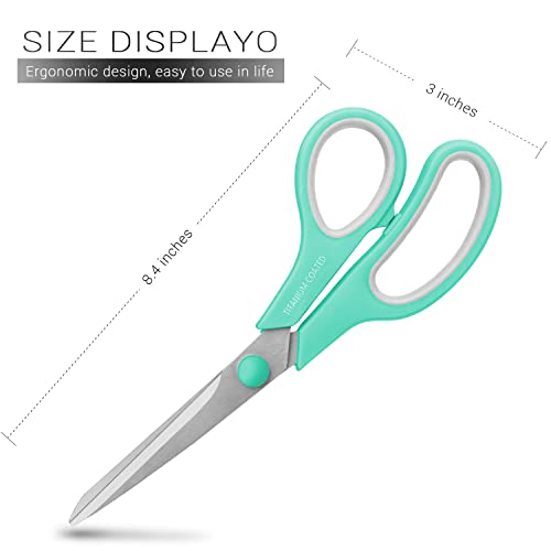 Scissors 8" Multipurpose Scissors Titanium Coated Sturdy Sharp Scissors Right/Left Handed Comfort-Grip Handles for Office Home School Sewing Fabric Craft Supplies 3 Pack