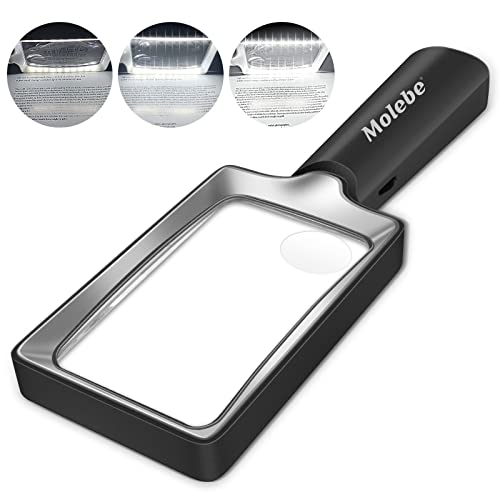 Magnifying Glass with Light, 4X 10X Magnifier with 20 Anti-Glare and Dimmable LED Lights Provides Evenly-Lit Viewing Area for Low Vision Seniors