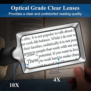 Magnifying Glass with Light, 4X 10X Magnifier with 20 Anti-Glare and Dimmable LED Lights Provides Evenly-Lit Viewing Area for Low Vision Seniors