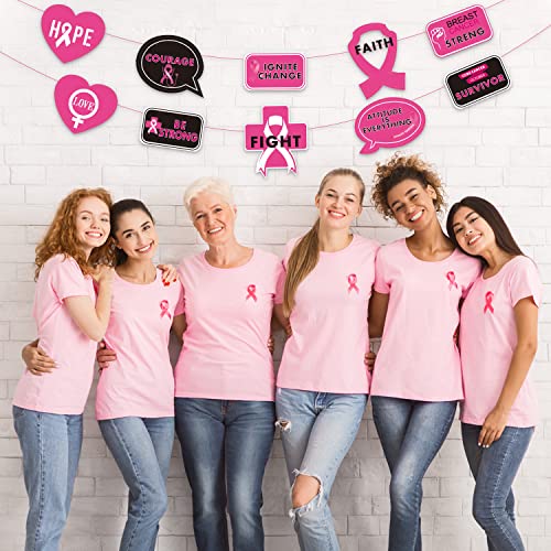 10 Pcs Breast Cancer Awareness Banner Porch Sign Breast Cancer Yard Signs Wall Hanging Cancer Awareness Decorations Breast Cancer Backdrop Pink Ribbon Party Decorations for Outdoor Indoor Party Supply