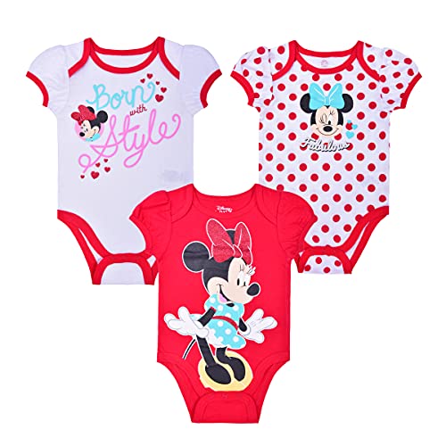 Disney Baby-Girls Minnie Mouse Bodysuit, White, 3-6 Months (Pack of 3)