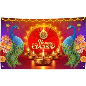 Happy Diwali Banner Backdrop Decorations - Festival of Lights Deepavali Background Decorations Party Banner