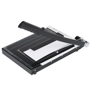 paper cutter heavy duty a4-b7, 12″ cut length guillotine paper trimmer for cardstock metal base, with safety blade lock&dual guides, 12 sheets capacity, for home office classroom school (black)