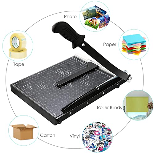 Paper Cutter Heavy Duty A4-B7, 12" Cut Length Guillotine Paper Trimmer for Cardstock Metal Base, with Safety Blade Lock&Dual Guides, 12 Sheets Capacity, for Home Office Classroom School (Black)