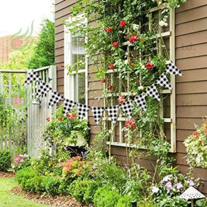 Buffalo Check Plaid Banner Cotton Black and White Gingham Bunting Garland Pennant Flag Banner, 24pcs