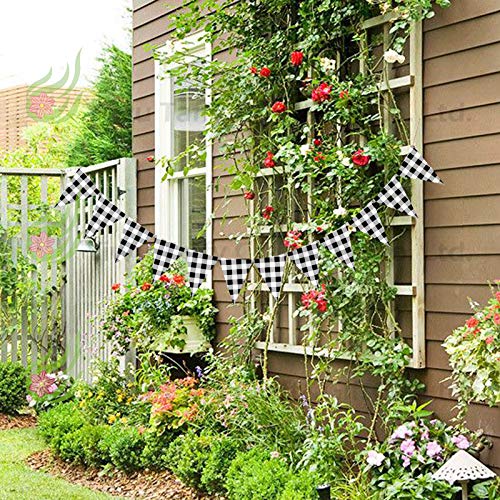 Buffalo Check Plaid Banner Cotton Black and White Gingham Bunting Garland Pennant Flag Banner, 24pcs