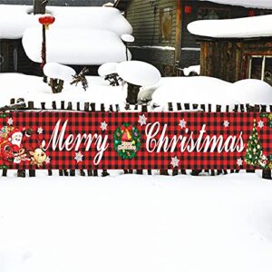 116″x 19″ large merry christmas banner-long red balck buffalo plaid christmas decoration banner, huge christmas porch sign hanging banner poster forwinter holiday outdoor indoor party home decorations