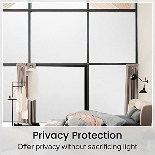 rabbitgoo Window Privacy Film, Frosted Removable Glass Covering for Bathroom, Opaque Static Cling Heat Control Door Sticker for Home Office Living Room, Non-Adhesive (Matte White, 17.5 x 78.7 inches)