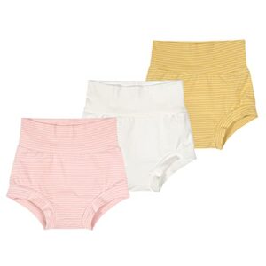 baby boys girls 3 pack high waisted bloomer cotton stripe pure bummies shorts (3-6 months, pink/white/yellow)