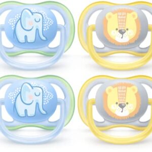 Philips AVENT Ultra Air Pacifier, 0-6 Months, Elephant,Lion, 4 Pack, SCF085/07