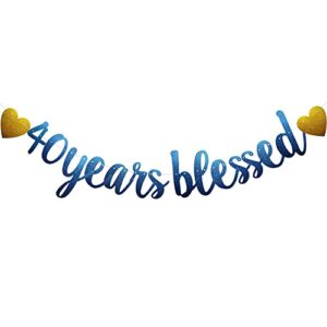 40 years blessed banner, pre-strung, blue glitter paper garlands for 40th birthday/wedding anniversary party decorations supplies, no assembly required,(blue) sunbetterland
