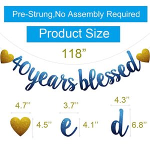 40 Years Blessed Banner, Pre-Strung, Blue Glitter Paper Garlands for 40th Birthday/Wedding Anniversary Party Decorations Supplies, No Assembly Required,(Blue) SUNbetterland