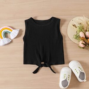 DREAM BUS Girl Outfit Toddler Clothes Striped Sleeveless Shorts Sets Tie Knot Beach Black Summer 12-18 Months