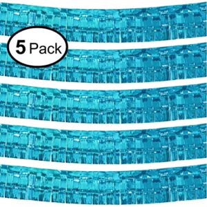 blukey 10 feet by 15 inch turquoise foil fringe garland – pack of 5 | shiny metallic tinsel banner | ideal for parade floats, bridal shower, wedding, birthday, christmas | wall hanging drapes