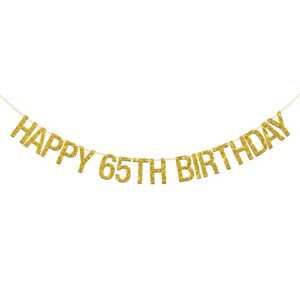 innoru® happy 65th birthday banner gold glitter letters hang bunting – 65th birthday party decorations supplies