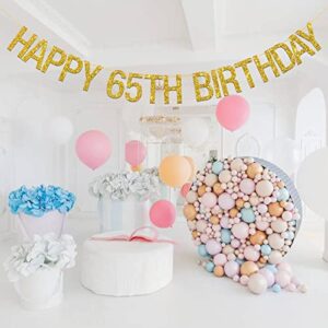 INNORU® Happy 65th Birthday Banner Gold Glitter Letters Hang Bunting - 65th Birthday Party Decorations Supplies