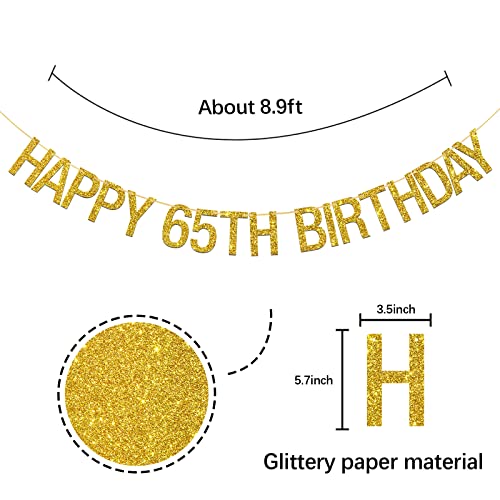 INNORU® Happy 65th Birthday Banner Gold Glitter Letters Hang Bunting - 65th Birthday Party Decorations Supplies