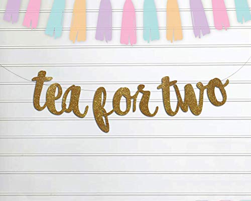 Tea for Two Banner Garland Sign, Glitter Gold Tea Party Banner, Alice in Wonderland, Smash Cake, 2nd Birthday, Tea Party