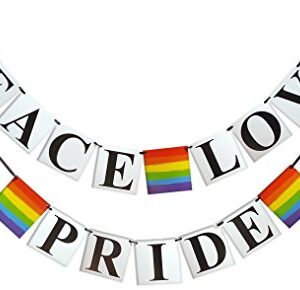 Peace, Love, Pride Banner - Gay Pride Flag Themed, Rainbow Colored - Gay, Lesbian, LGBT Party Decoration