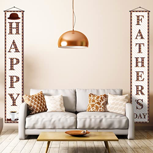 Happy Father's Day Porch Banner I Love Dad Coffee Hat Best Dad Ever Front Door Sign Wall Hanging Banner Party Decoration