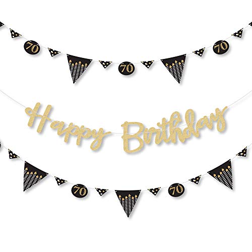 Big Dot of Happiness Adult 70th Birthday - Gold - Birthday Party Letter Banner Decoration - 36 Banner Cutouts - No-Mess Real Gold Glitter Happy Birthday Banner Letters