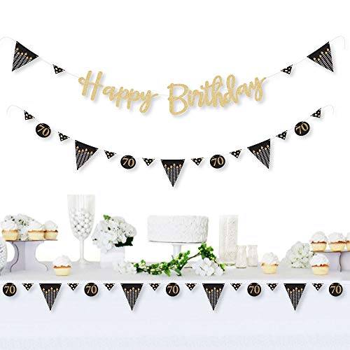 Big Dot of Happiness Adult 70th Birthday - Gold - Birthday Party Letter Banner Decoration - 36 Banner Cutouts - No-Mess Real Gold Glitter Happy Birthday Banner Letters