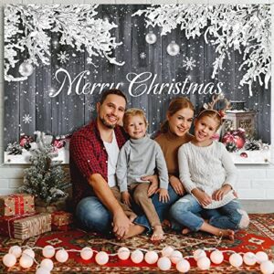 Christmas Wood Photography Backdrop Merry Christmas Santa Claus Gifts Background Rustic Barn Snowflakes Photo Background for Winter Holiday Home Decor Xmas Party Photography Props, 73 x 43 Inches
