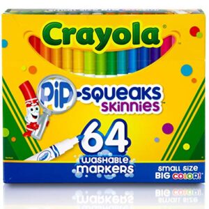 crayola pip-squeaks skinnies washable markers, 64 count, great for home or school, perfect art tools