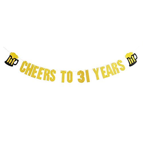 Cheers 31th Birthday Decorations,God Glitter 31 Birthday and 31 Anniversary Party Decorations,Cheers to 31 Years Bunting Banner.