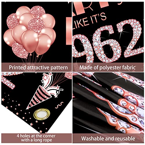 Large 60th Birthday Banner Backdrop Decorations for Women, Rose Gold We're Gonna Party Like It's 1962 Sign Party Supplies, Happy Sixty Birthday Poster Decor for Outdoor Indoor