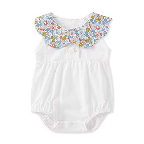 pureborn Infant Baby Girl Bodysuit Sleeveless Ruffle Collar Romper Organic Cotton One-Piece Summer Outfit 3-6 Months Floral White