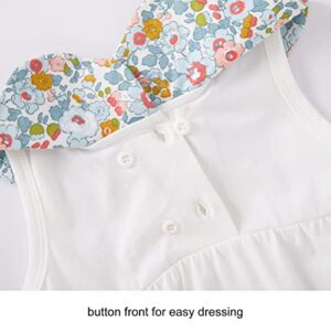 pureborn Infant Baby Girl Bodysuit Sleeveless Ruffle Collar Romper Organic Cotton One-Piece Summer Outfit 3-6 Months Floral White