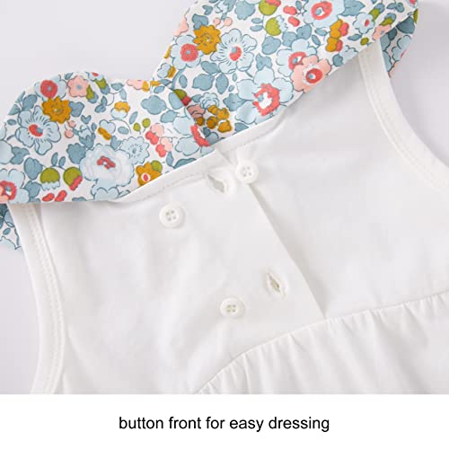 pureborn Infant Baby Girl Bodysuit Sleeveless Ruffle Collar Romper Organic Cotton One-Piece Summer Outfit 3-6 Months Floral White