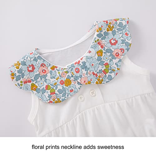 pureborn Infant Baby Girl Bodysuit Sleeveless Ruffle Collar Romper Organic Cotton One-Piece Summer Outfit 3-6 Months Floral White