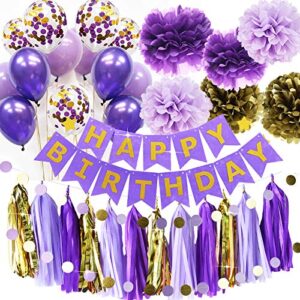 purple gold birthday party decorations qian’s party purple gold confetti balloons happy birthday banner purple gold birthday party supplies for women’s 20th/30th/40th/50th birthday party decorations