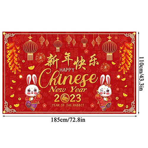 JKQ Red Chinese New Year Backdrop Banner 73 x 43 Inch Large Size Chinese 2023 New Year Background Banner Year of The Rabbit Party Decorations Spring Festival Holiday Indoor Outdoor Photo Booth Props